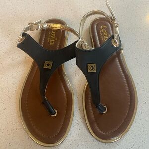 NWOB🍍 Lovita Set - Classic Black Flap Clutch & Black/Gold Thong Sandals Sz 8 🍍